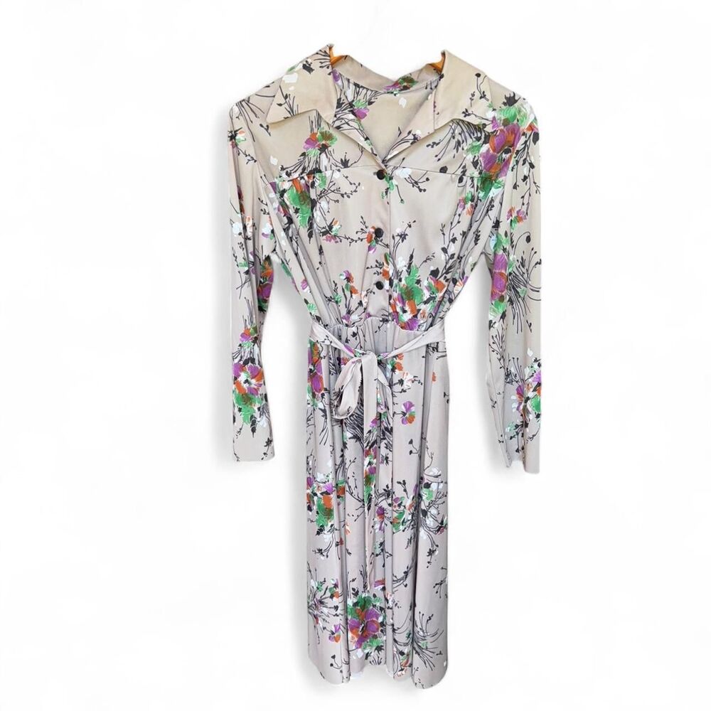 Vintage 70s Floral Midi Shirt Dress size M